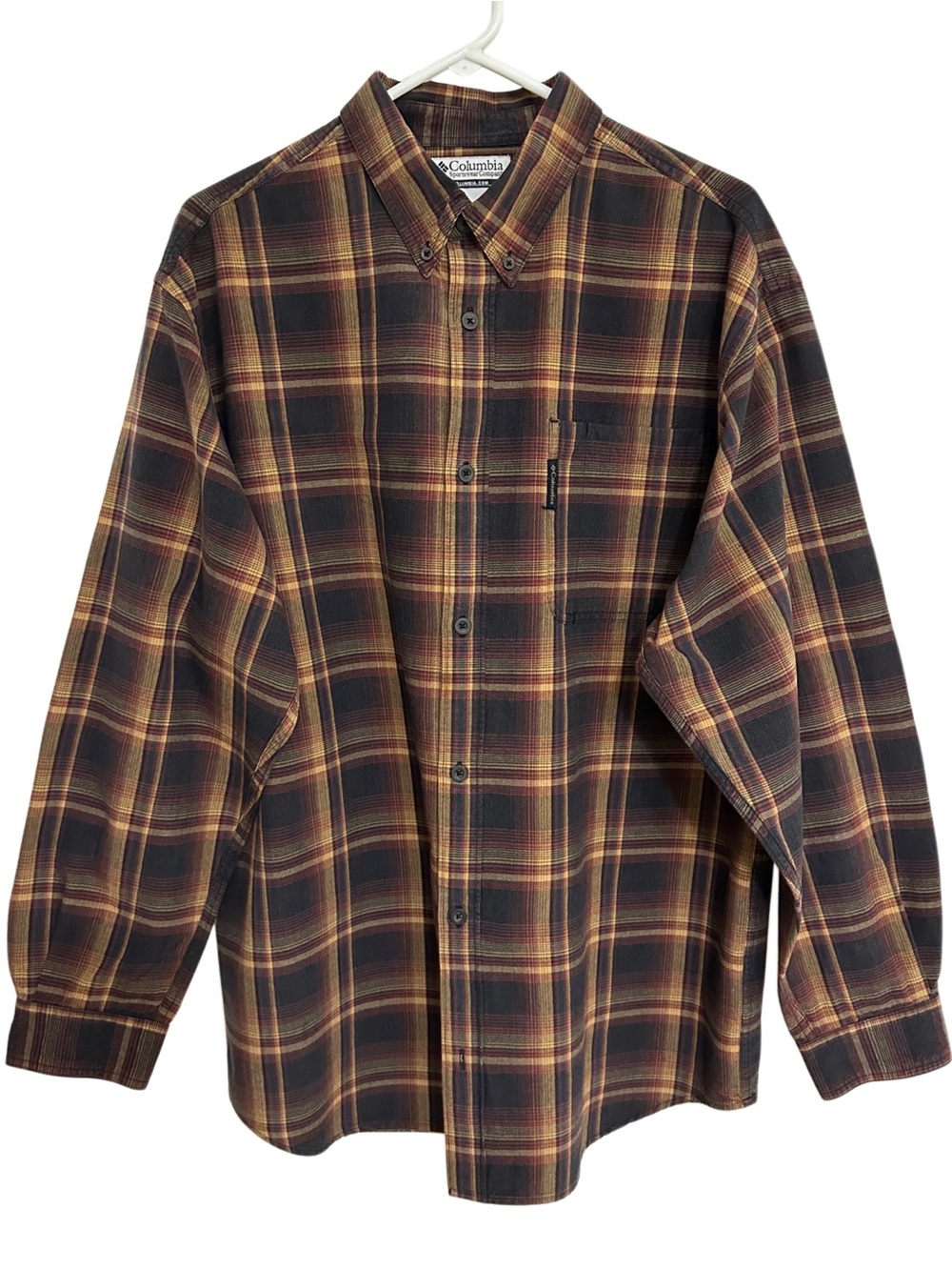 Columbia Brown and Yellow Plaid Button-Down Shirt